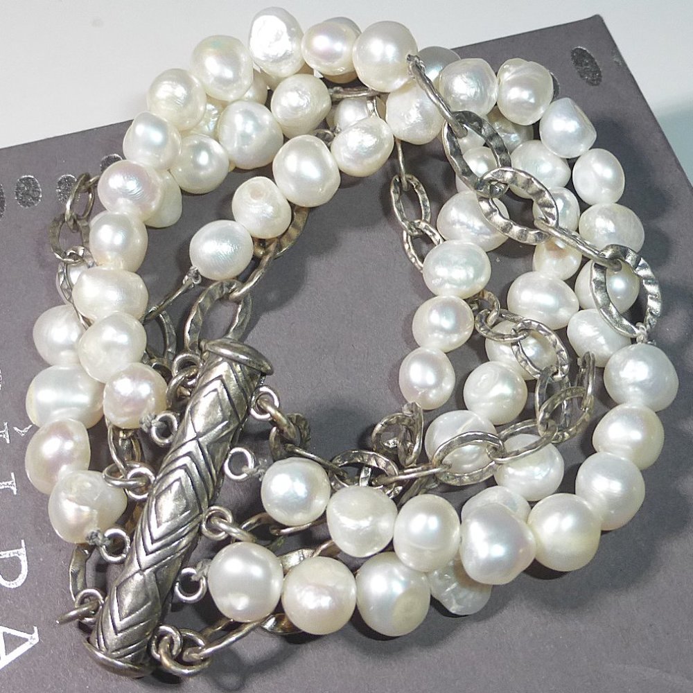 Silpada B1575 Pearl Sterling Silver Multi Strand Bracelet .925 Rare